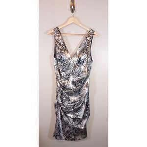 Cache Y2K Prom Snow Leopard Print Bodycon Formal Stretch Dress Size 10